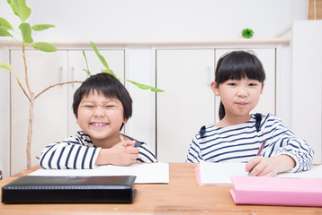 勉強をする小学生の男の子と女の子