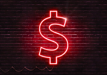 Neon sign on a brick wall in the shape of a Dollar symbol.(illustration series)