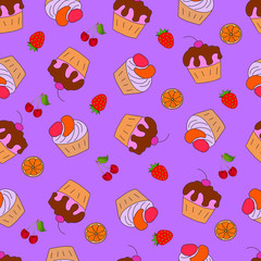 Cakes and fruits seamless pattern