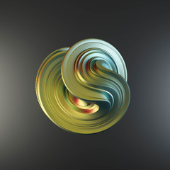 colorful futuristic curvy torus textured object on dark background 3D rendering illustration