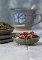 Dried Fruit Tea on stone background.