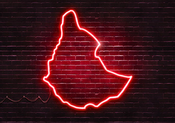 Neon sign on a brick wall in the shape of Ethiopia.(illustration series)
