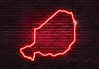 Neon sign on a brick wall in the shape of Niger.(illustration series)