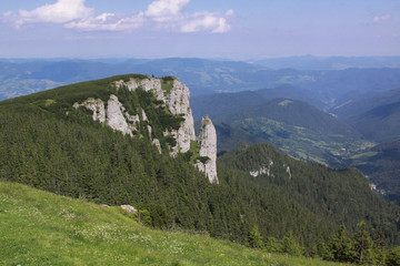 Fototapeta na wymiar Ceahlau Massif mountain cliffs in Romania