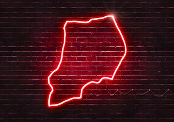 Neon sign on a brick wall in the shape of Uganda.(illustration series)