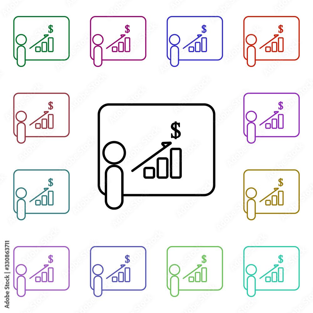 Poster presentation of financial indicators multi color style icon. simple thin line, outline vector of con