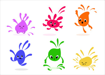 Cute cartoon characters of spots of paint.