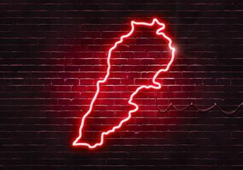 Neon sign on a brick wall in the shape of Lebanon.(illustration series)