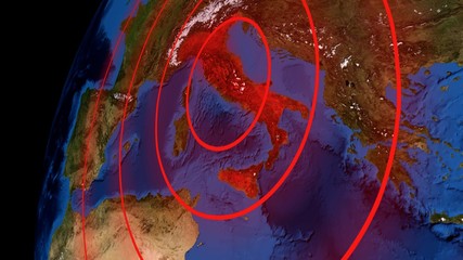 Coronavirus outbreak in Italy Covid19 3D illustration of european epicenter. Elements of this image are furnished by NASA.