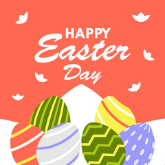 Happy easter day greeting card design template for celebrate Jesus rose from the dead in Christmas. Also include easter eggs illustration vector. Suitable for social media template, blog post, etc.