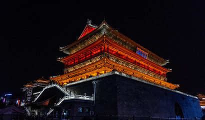 Xi'an Bell Tower at night. Xi'an ancient city, Shaanxi Province, China