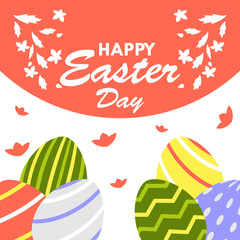 Fototapeta premium Happy easter day greeting card design template for celebrate Jesus rose from the dead in Christmas. Also include easter eggs illustration vector. Suitable for social media template, blog post, etc.