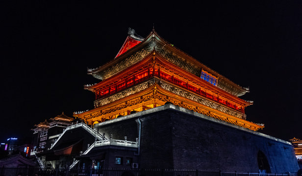 Xi'an Bell Tower at night. Xi'an ancient city, Shaanxi Province, China