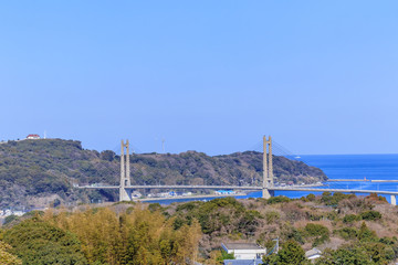 名護屋城跡から見た呼子大橋　佐賀県唐津市　 Yobuko Bridge seen from Nagoya Castle Ruins Saga Karatsu city