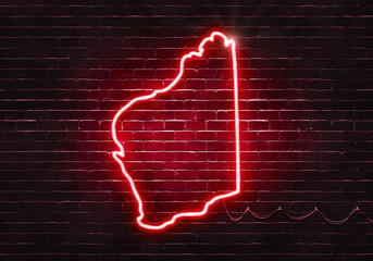 Neon sign on a brick wall in the shape of Western Australia.(illustration series)