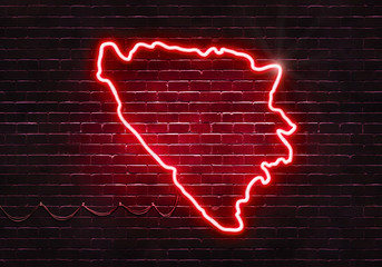 Neon sign on a brick wall in the shape of Belgium.(illustration series)