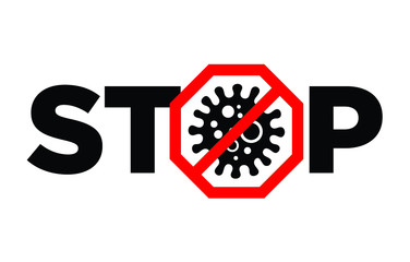 Coronavirus stop sign with virus cells as vector illustration. Red warning sign label.