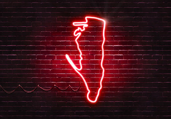Neon sign on a brick wall in the shape of Gibraltar.(illustration series)