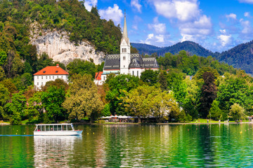 Fototapeta na wymiar Most beautiful lakes of Europe - lake Bled in Slovenia