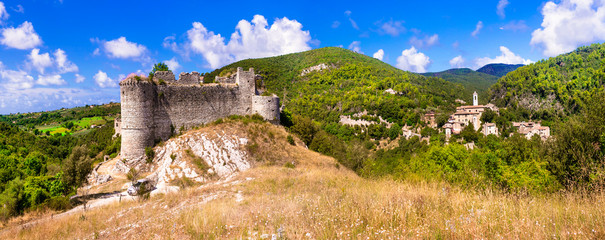Medieval castles of Italy - Castello di Rocchettine and Torri in Sabina village , panoramic view