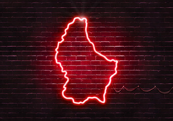 Neon sign on a brick wall in the shape of Luxembourg.(illustration series)