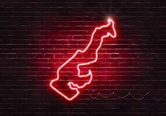 Neon sign on a brick wall in the shape of Monaco.(illustration series)