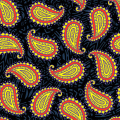 Seamless pattern of beautiful paisley cucumbers Turkish, Indian, Persian, Mexican, African.