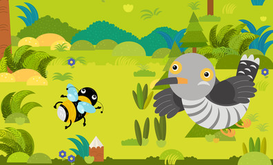 Obraz premium cartoon scene with different european animals in the forest illustration