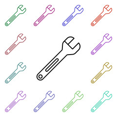 Naklejka premium Wrench multi color style icon. Simple thin line, outline vector of motor sports icons for ui and ux, website or mobile application