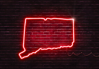 Neon sign on a brick wall in the shape of Connecticut.(illustration series)