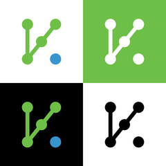 Initial K tech logo design template, digital technology logo vector