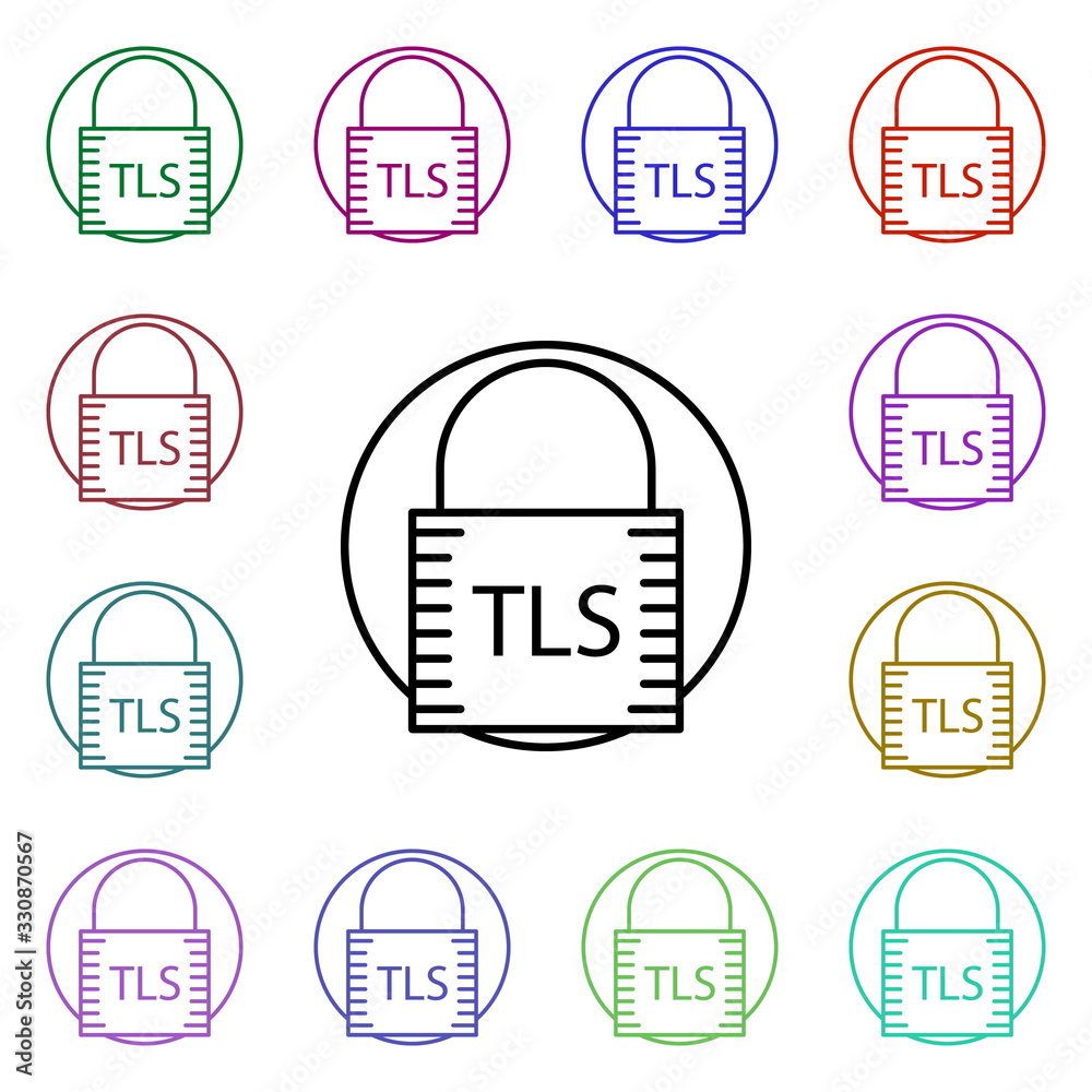 Poster tls protection multi color style icon. simple thin line, outline vector of online shopping icons for