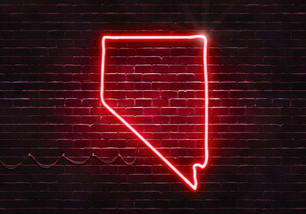 Neon sign on a brick wall in the shape of Nevada.(illustration series)