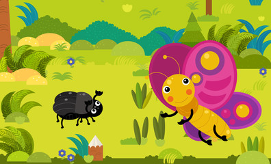 cartoon scene with different european animals in the forest illustration