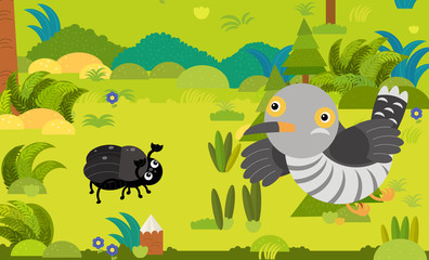 cartoon scene with different european animals in the forest illustration