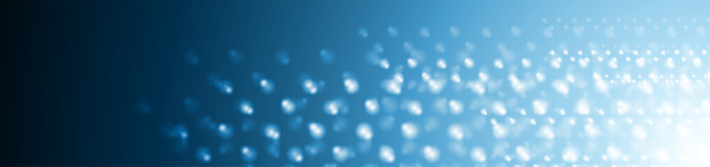 Bright blue abstract shiny bokeh particles banner design. Vector background