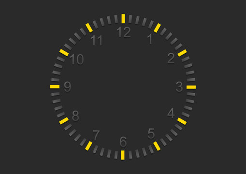 Abstract minimal clock on dark wall. Vector business background