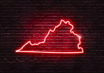 Neon sign on a brick wall in the shape of Virginia.(illustration series)