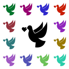 Dove, heart, peace multi color style icon. Simple glyph, flat vector of peace and humanrights icons for ui and ux, website or mobile application