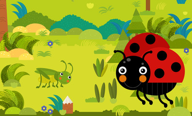 cartoon scene with different european animals in the forest illustration