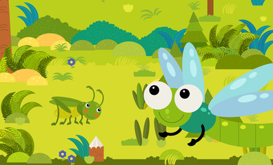 cartoon scene with different european animals in the forest illustration