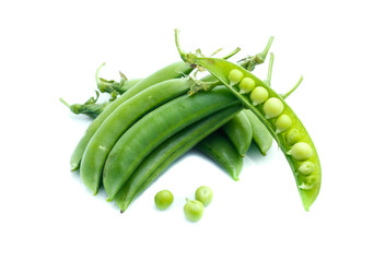 Fresh peas isolated on white background