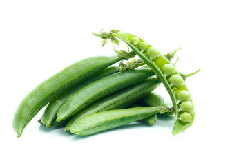 Fresh peas isolated on white background
