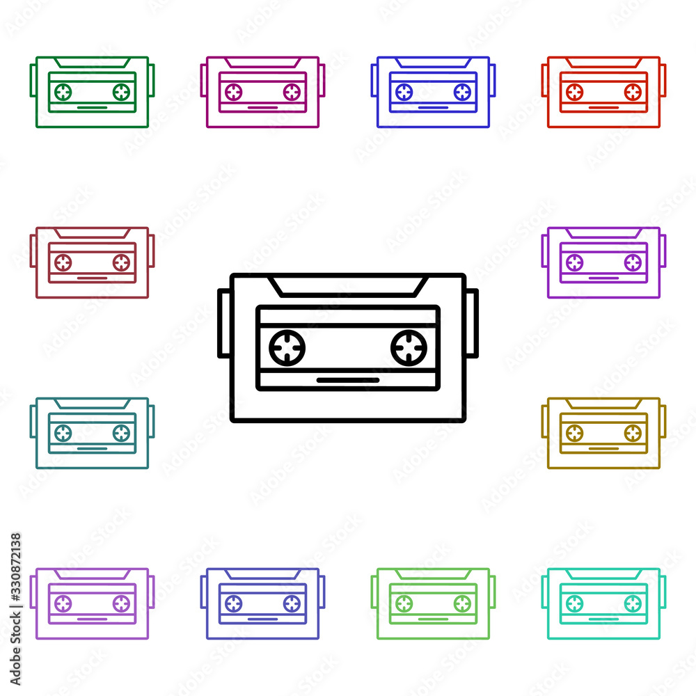Poster rock cassette multi color style icon. simple glyph, flat vector of rock and roll icons for ui and ux