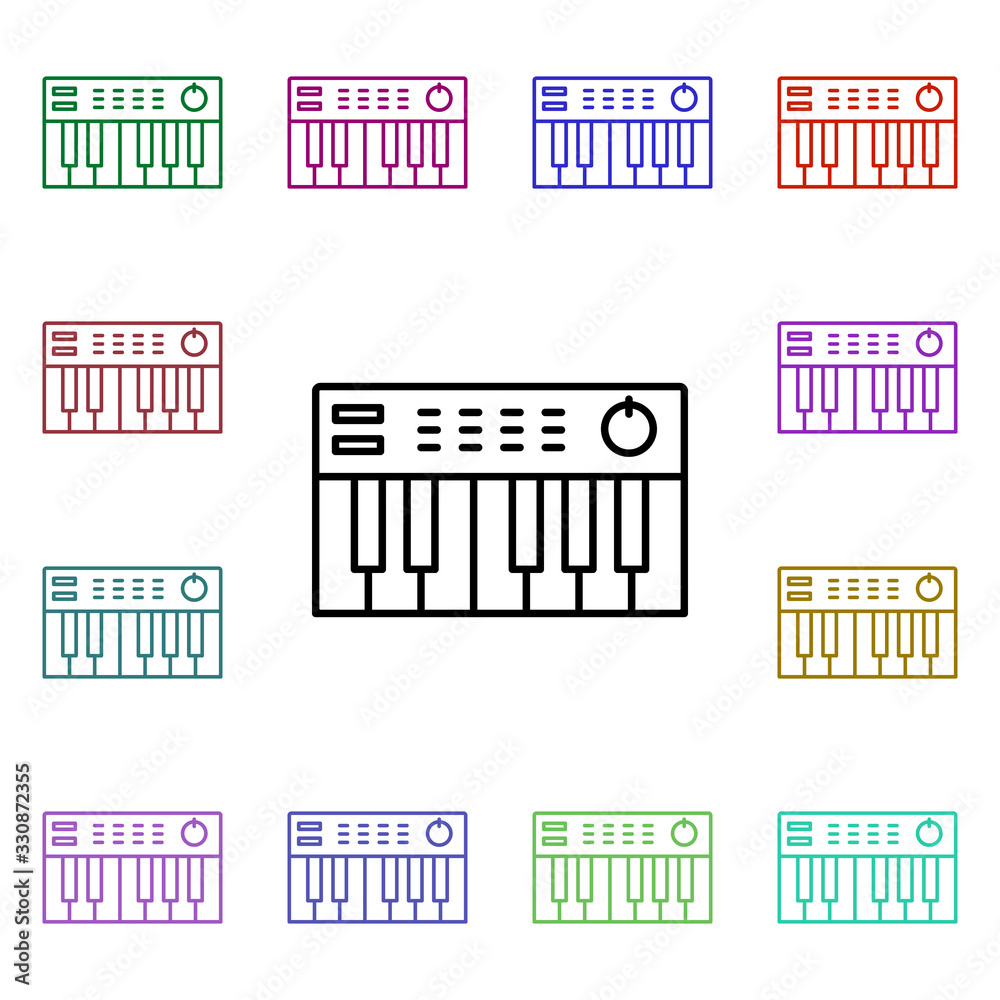 Poster rock midi keyboard multi color style icon. simple glyph, flat vector of rock and roll icons for ui a