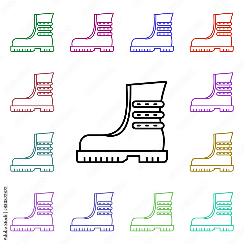 Poster rock boot multi color style icon. simple glyph, flat vector of rock and roll icons for ui and ux, we