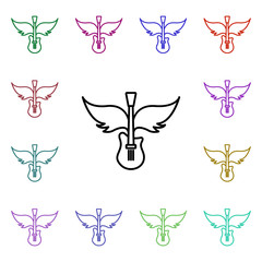 Rock, guitar, wings multi color style icon. Simple glyph, flat vector of rock and roll icons for ui and ux, website or mobile application