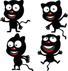 Vector illustration of cartoon black cat in various positions