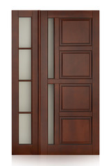 Wooden door isolated on white background. Plastic door