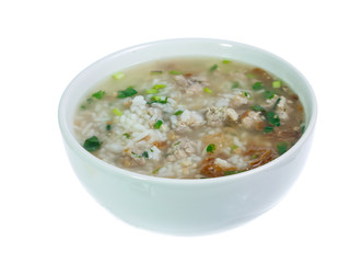 Boiled rice pork  isolated on white